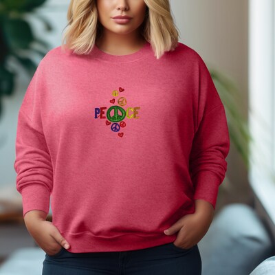 Embroidered Peace Sweatshirt Fun Sweater Gift Comfy Pullover Mother's Day Present Unisex Hoodie Custom Crewneck - image3